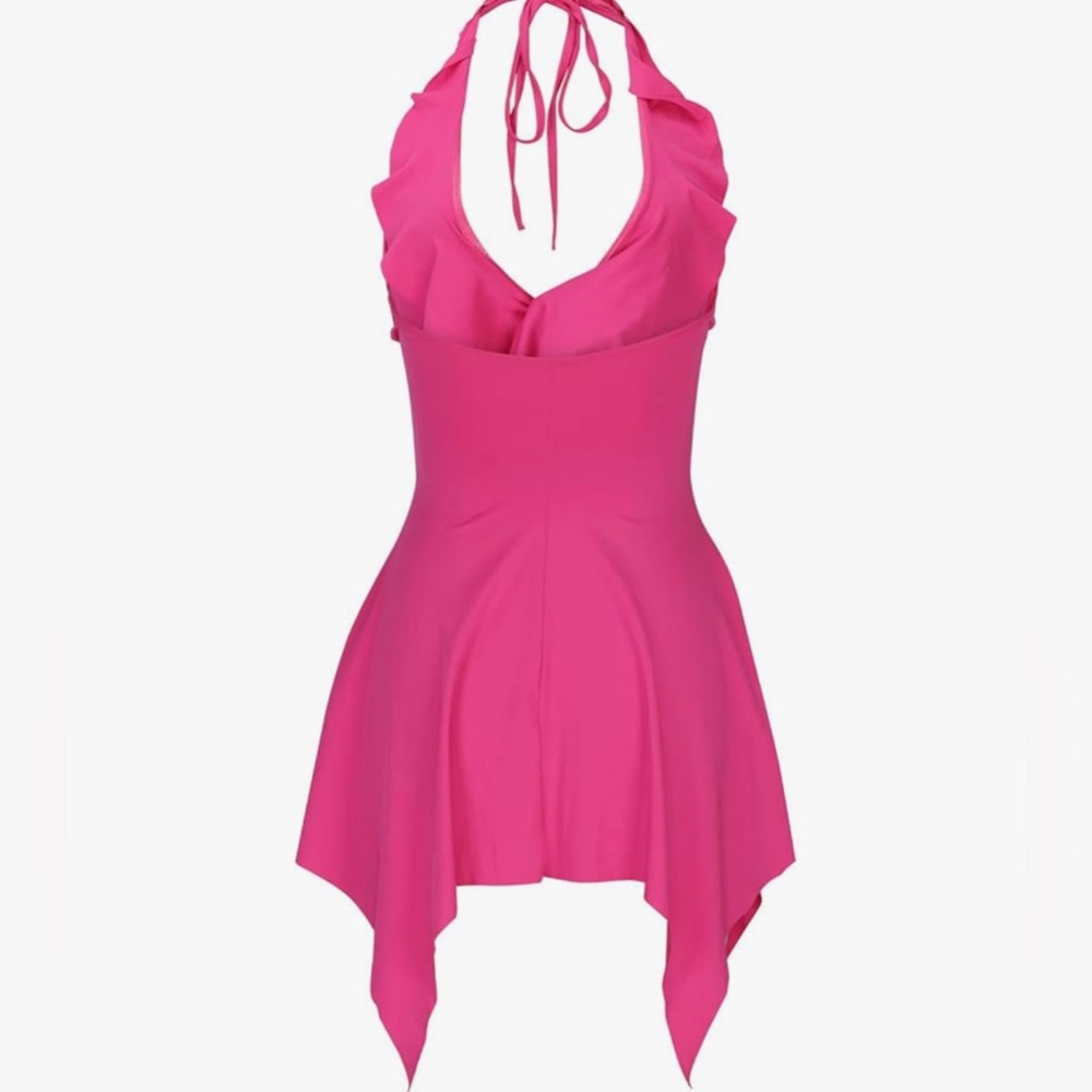 Corsage Ruffle Halter Neck Mini Dress - Picture 2 of 8